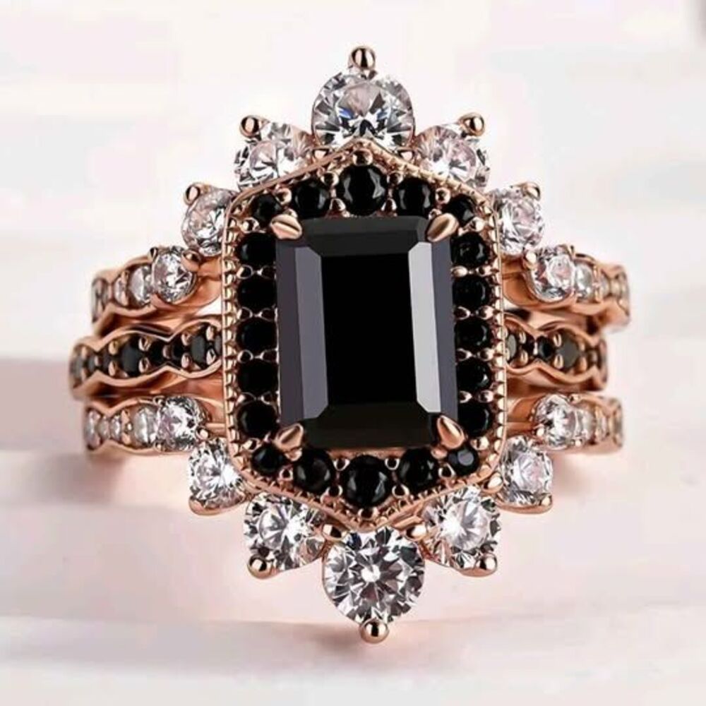 NIB 1.75ct Radiant Cut 3PC Engagement Ring Set,5A Cubic Zirconia Bridal Ring 10